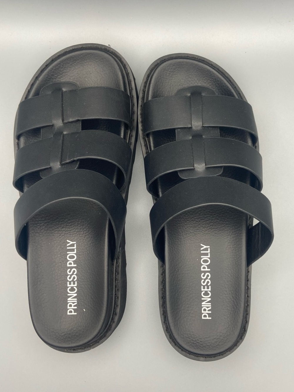 Princess Polly Black Woven Strap Slide Sandals